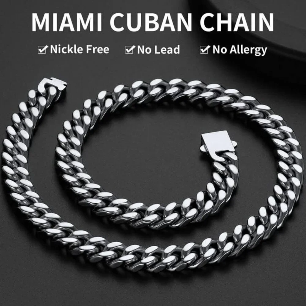 Men's 12mm Width Steel Silver 18K Gold Plated Cuban Hip Hop Chain Jewelry